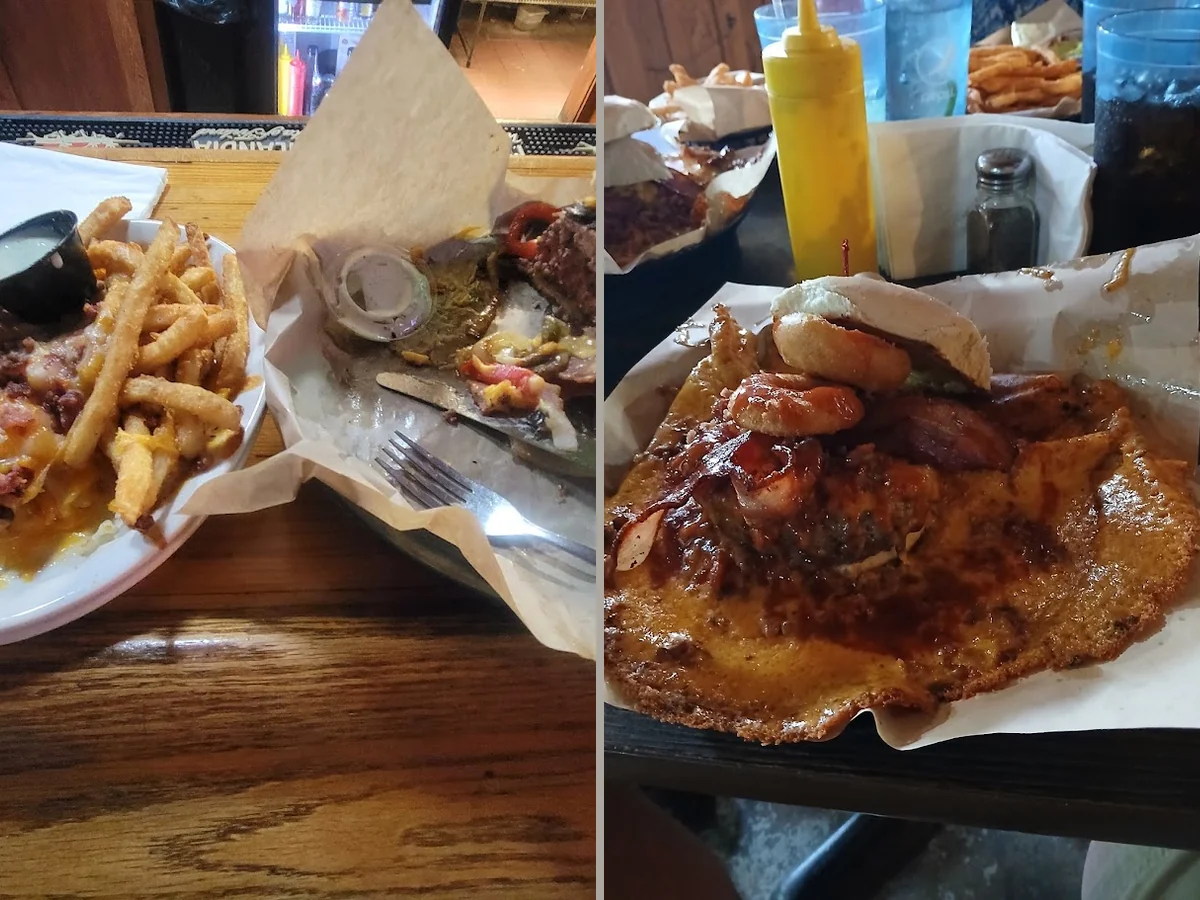 Plates of comfort food on a table